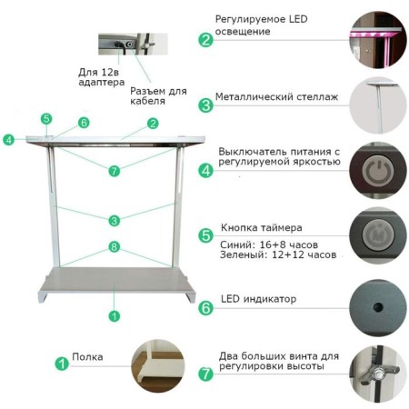 Hydroponic installation with a phytolamp, 8 cells, hobbyfarm-6