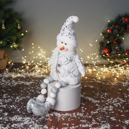Soft toy "Snowman in a suit with sequins" 44x19 cm, silver-white-3