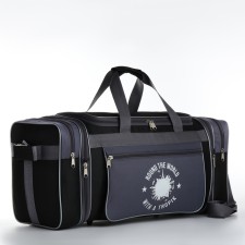 Board Road on a zipper, with an increase, 3 outer pockets, a long belt, black/gray color