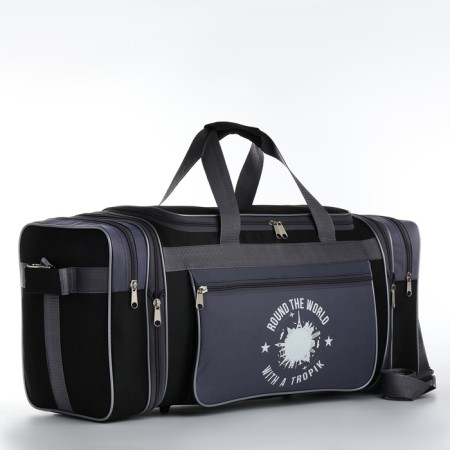 Board Road on a zipper, with an increase, 3 outer pockets, a long belt, black/gray color