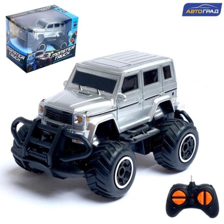 Monster Truck, on the radio control, works on batteries, the color is gray