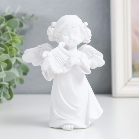 Polystone souvenir "Angel-girl plays" a snow-white mix 10x5.5x12 cm-1