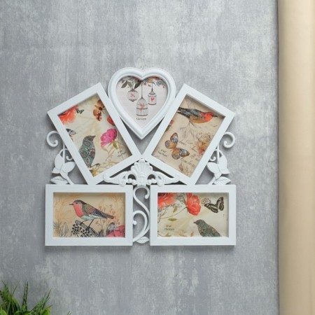Photo frame plastic in 5 photos 10x15, 12x12 cm "Butterflies and monogram" white 34.5x37 cm