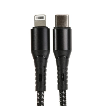 Type -C cable - Lightning, 3 A, 66 W, fast charging, fabric braid, 1 meter, black-1