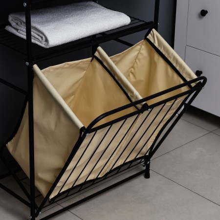 A rack with a dual laundry basket and crossbars, 2-tier, black color, 60x35x160 cm 1065649-7