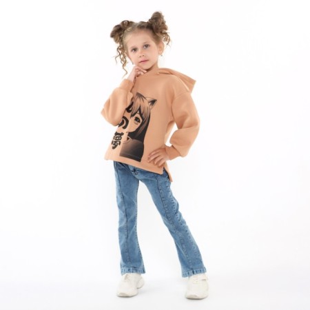 Sweatshirt for girls, sandy color, height 110 cm-1