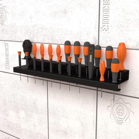 Holder for screwdrivers of various sizes, for 22 items, wall, black