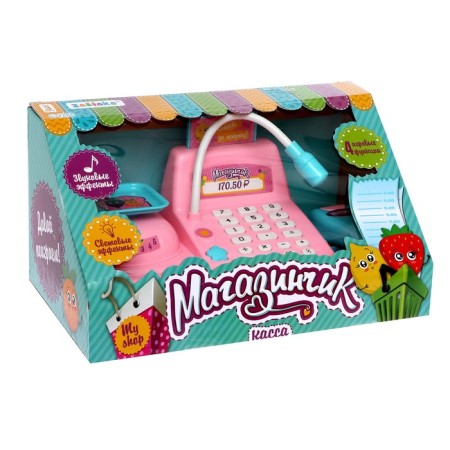 Game set of cash desk "Shop", with accessories, light, sound, color mix-5