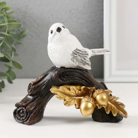 Souvenir Polystone "White Bird on a branch with golden acorns" 14.5x7x13 cm