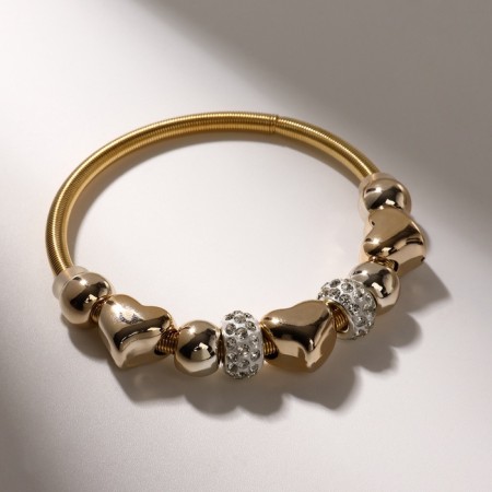 Bracelet with Mardgeri rhinestones, white color in gold, d = 6.5 cm-1