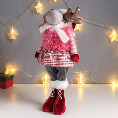 Interior doll "Losik in a skirt in a cage, in a pink vest-grass" 53x13x18 cm-4