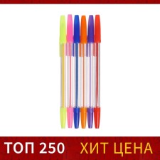 Set of ballpoint pens, 6 colors, transparent body with colored caps