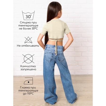 TOP for a girl with short sleeves on Generation ties, height 152 cm, milk color-3