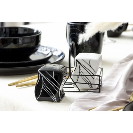 Ceramic set for spices on the metal stand “Line”, 2 pcs, the color is white-black-9