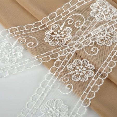 Lace on a grid, 50 mm × 11 ± 1 m, ivory color-1