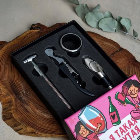 Wine set: a corkscrew for wine, aerator, a cap, the thermometer "Vinishko"-2