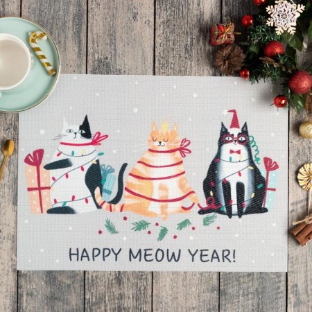 New Year's napkin on the Meow Year PVC table, 40x29 cm
