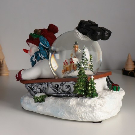 Souvenir polystone water ball Music, light "Snowman on the sled" d = 10 cm 22x14x17.5 cm-2