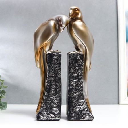 Book holders "Golden Parrots on the rock" set 2 pcs 38x9x9.5 cm-3