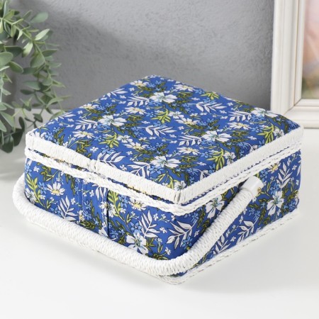 Casket for needlework "Field flowers on blue" 20x20x11 cm-6