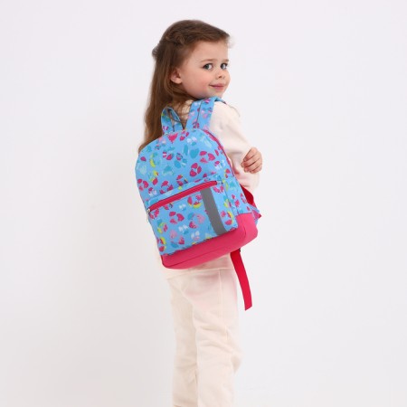 Baby backpack on a zipper, an external pocket, a reflective strip, blue color-2