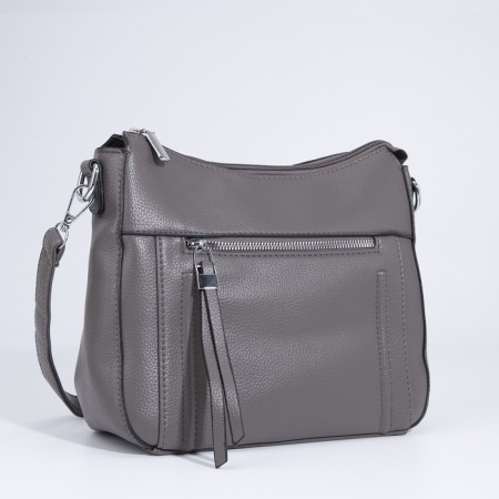 Cross-Bodi Bag with zipper, brown-gray color-2