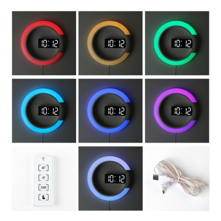 Electronic wall clock: 7 backlight modes, alarm clock, thermometer, 30.5 x 3.5 cm-2