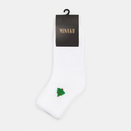 Women's socks New Year's "Christmas tree" minku white color, rr 38-39 (25 cm)-2