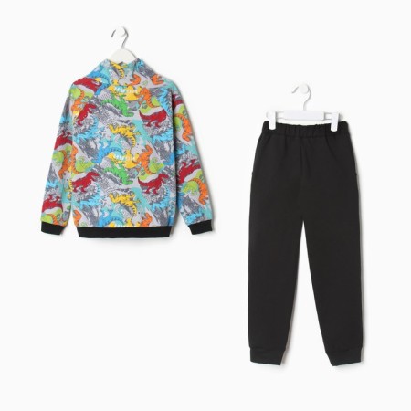 Costume for a boy (sweatshirt, trousers), gray/dino color, height 116 cm-3