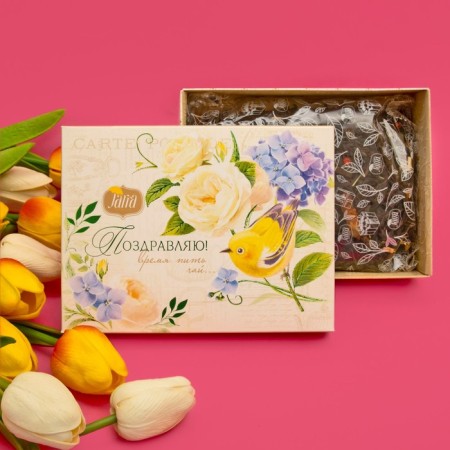 Black tea jarra "time to drink tea" with cherries, cinnamon and pepper, gift, 125 g-1