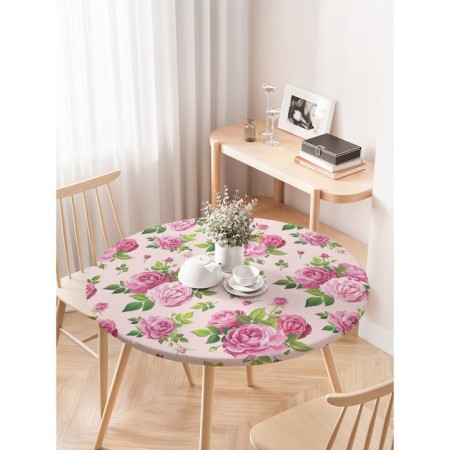 Tables on the table “Flower tenderness”, round, oxford, elastic band, size 120x120 cm, diameter 75-100 cm-2