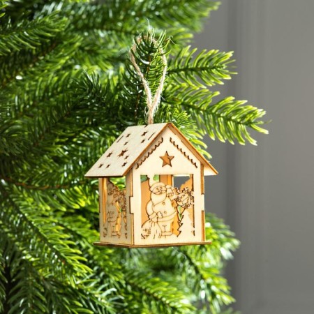 Christmas tree toy "House with Santa Claus and Christmas tree", from batteries, glow warm white-1
