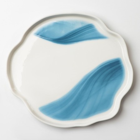 Board ceramic uneven edge "Divorces", 27 cm, white-blue color-2
