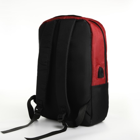 City backpack with USB from textiles with lightning, 2 pockets, black/red color-4