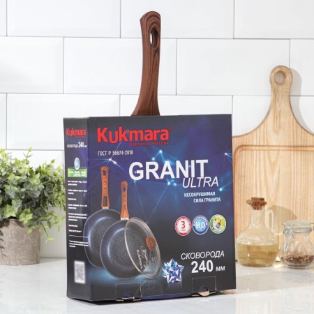 Granit Ultra Red, D = 24 cm pan, plastic handle, glass cover, anti -stick coating, brown color-8