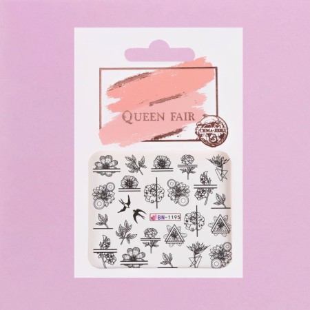 Slider - Nail design "Floral Print", packing 6 pcs, black color-1