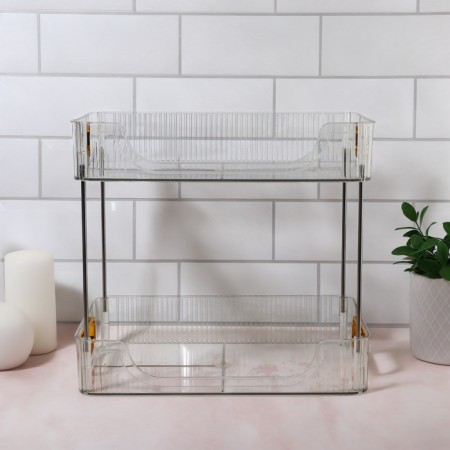 Organizer for storing cosmetics/accessories, two -level, with handles, 31 × 20 × 29 cm, black/silver color-1