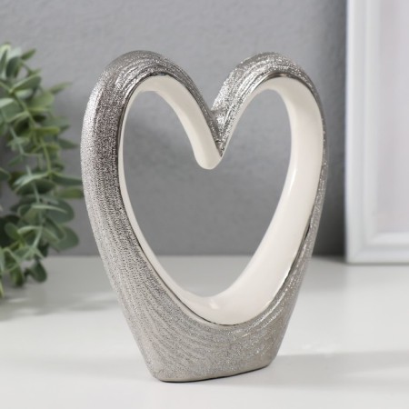 Souvenir ceramics "heart" silver-white 15x14x3.5 cm-1