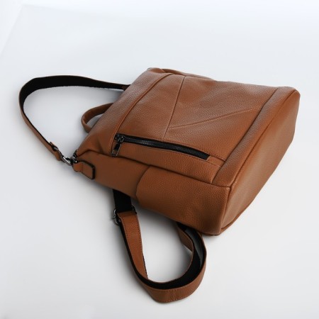 Women's backpack made of artificial leather with lightning, 4 pockets, brown color-5