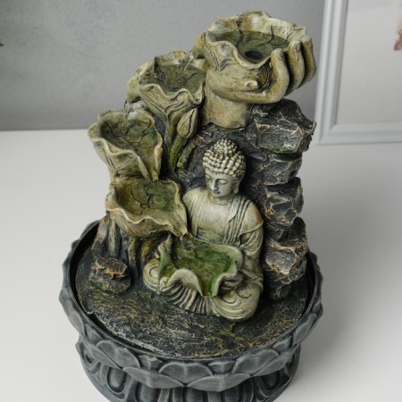 The desktop fountain from the Buddha with Flower Waterfall network is gray 20.5x20.5x27 cm-4
