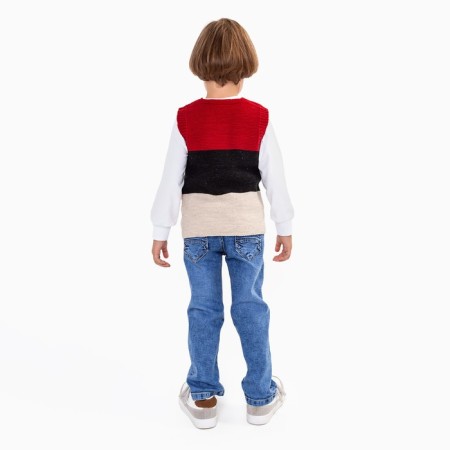 Vest for a boy, red/beige color, height 92 cm-4