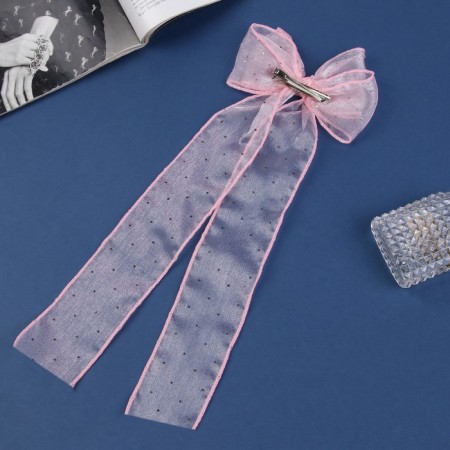 Hair clip "Schoolgirl" bow point, 12x30 cm, pink-2