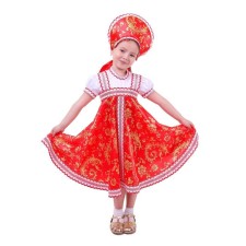 Russian folk costume with a kokoshnik, red-beige patterns + bombs on the lace, p. 36, height 140 cm