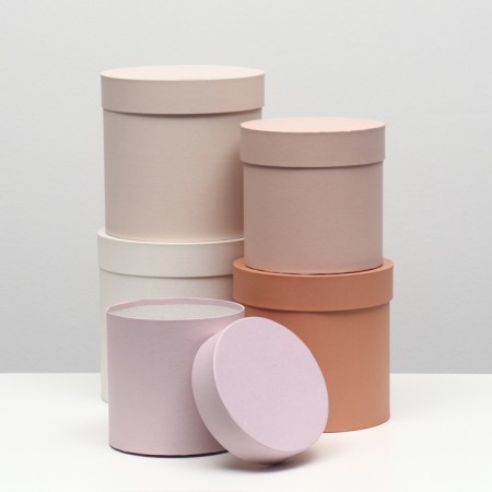 A set of round boxes 5 in 1 "nude", 20 x 20 x 20 - 14 x 14 cm 14 cm-1