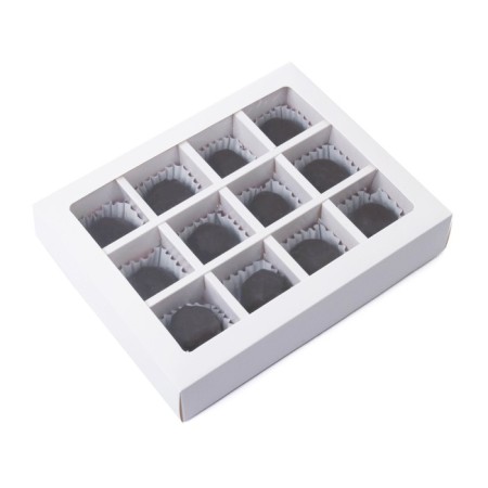 Folding box under 12 sweets, white, 19 x 15 x 3.6 cm