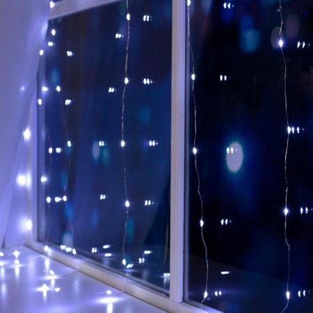 Garland "Curtain" 1.6 × 1.6 m dew, IP20, silver thread, 160 LED, white glow, 8 modes, 220 V-2