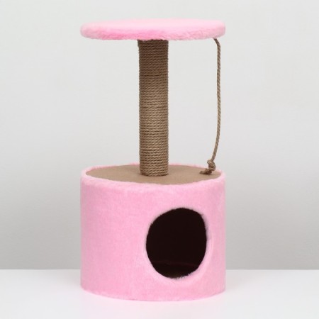 House for cats with a claw of a round, jute, 35 x 35 x 64 cm, pink-1