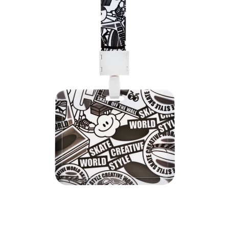Badge horizontal, external 100 x 80mm, internal 52 x 82mm, tape 42 cm, graffiti