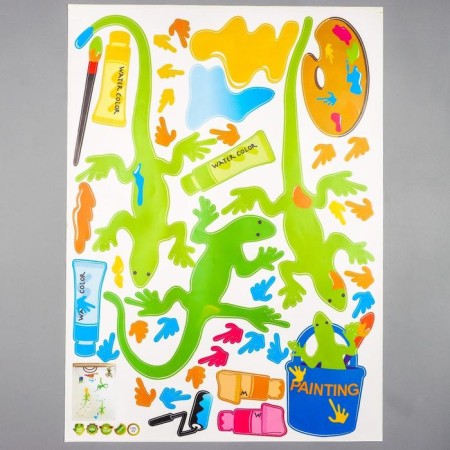 Sticker Plastic Interior color "Green lizards and paints" 50x70 cm-1