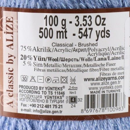 Yarn "Angora Gold Simli" 20% wool, 75% acrylic, 5% metallic 500m/100g (40 blue)-3